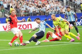epa13057257 Lionel Messi (2-L) of Argentina scores the 2-0 goal during the FIFA World Cup 2026 group stage match Argentina against Austria, in Dallas, USA, 22 June 2026. EPA/JEFFREY MCWHORTER